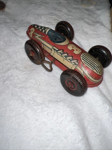 Marx Tin Litho Wind Up #3 Race Car 6 3/4" Wind up Works Missing Driver