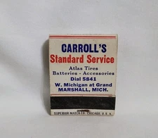 Vintage Carroll's Standard Service Gas Oil Matchbook Marshall MI Advertising