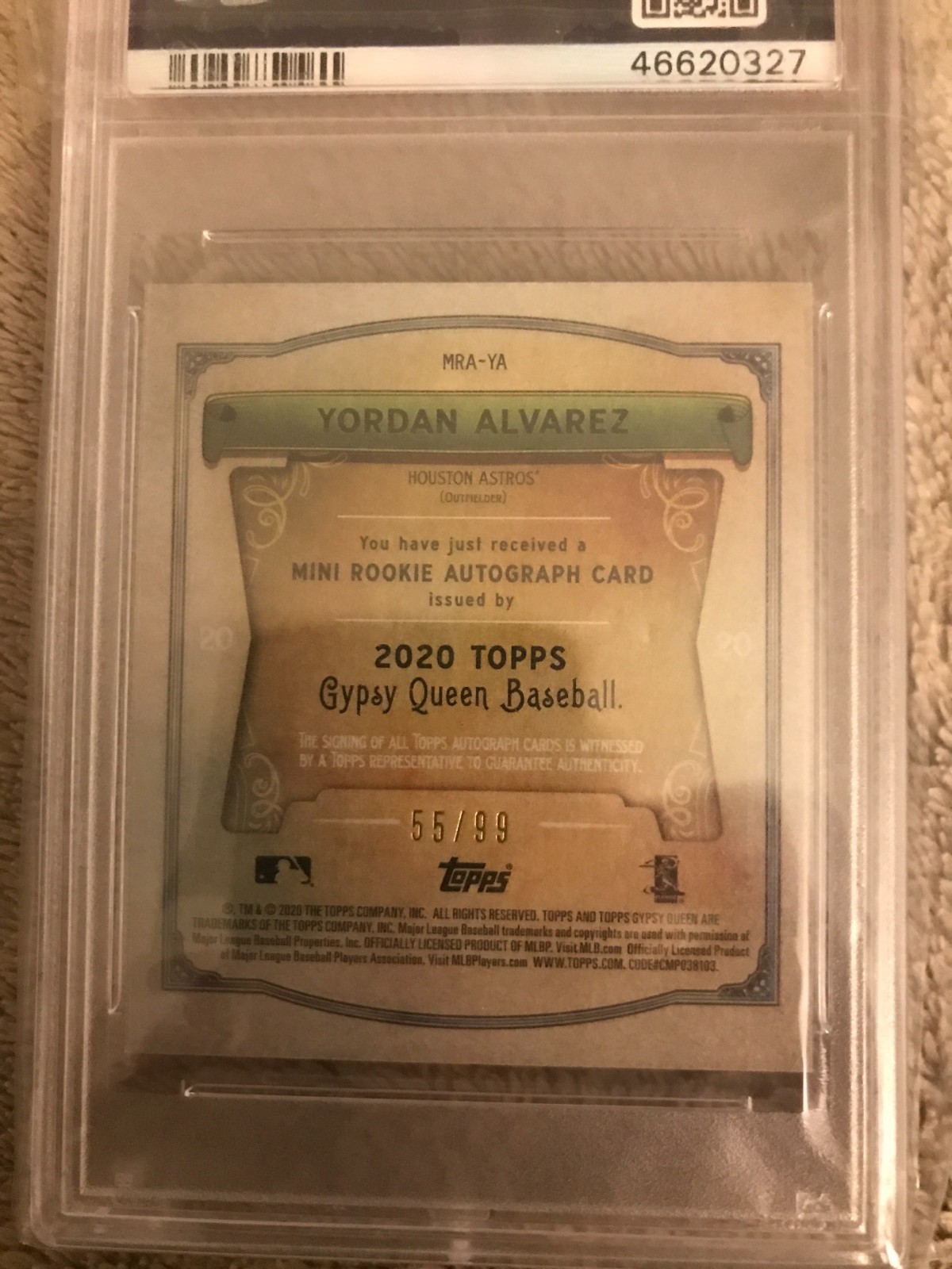 2020 Topps Gypsy Queen - Mini Rookie Autograph - Yordan Alvarez - #55/99 -PSA 10 view 4