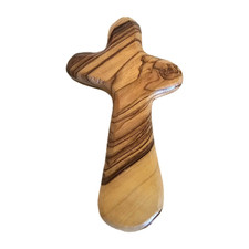Olive Wood Carved Cross for Hand or Pocket Prayer Comfort Wood Grain Small 4"