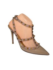 Valentino Rockstud Caged Pumps 38 Nude Patent Leather Studded Heels FLAW