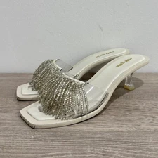 Cult Gaia Uma Kitten Heel Embellished Slide Sandals White Women's 36.5/ U 6.5