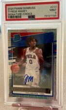 2020-21 Panini Donruss Rated Rookie Tyrese Maxey Signature Choice Auto PSA 9 RC