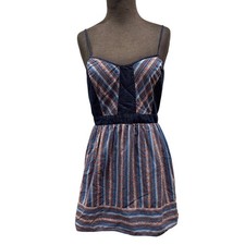 Love Reign Cotton Blue Denim Striped Mini Dress Boho Sun Dress Size M 17879J60A4