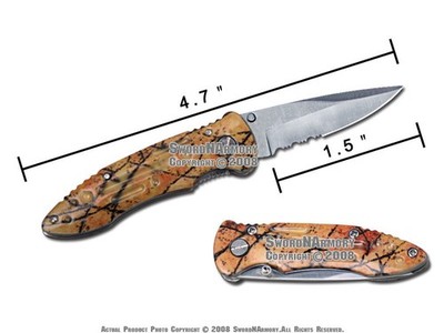 Tan Liner Lock Pocket Folder Knife w/ Serrated Blade