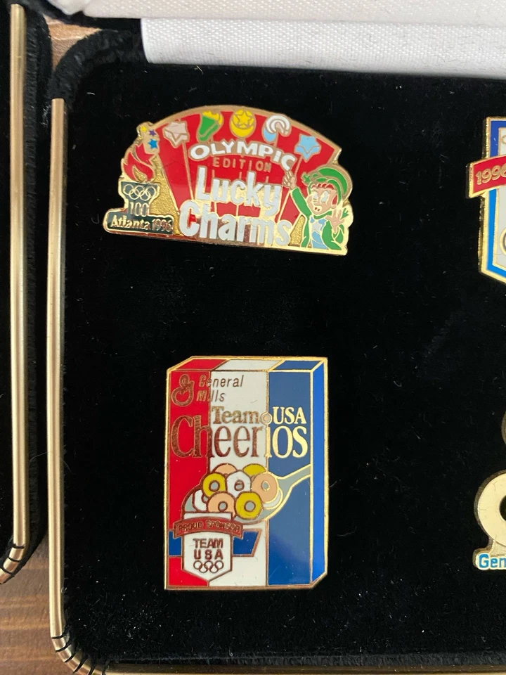 1996 General Mills USA Olympic Sponsor Enamel Collector Lapel Pins Velvet Case 2 - Image 4 of 4