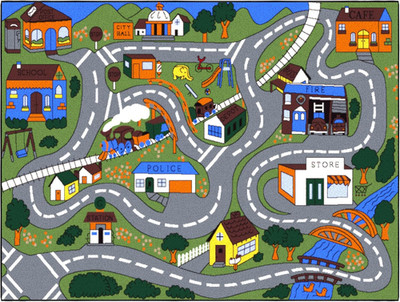 5' X 6'6'' Kids Road Map Rug - Interactive City Traffic Play Mat for Toy Cars - P
