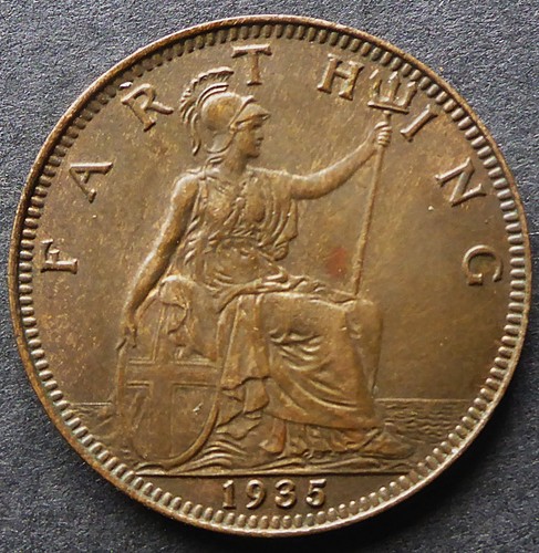 GREAT BRITAIN 1935 UNC. FARTHING SILVER JUBILEE WORLDWIDE FREE SHIPPING