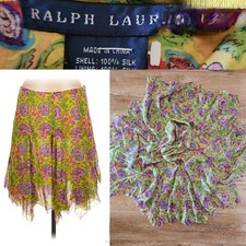 Vintage Ralph Lauren Blue Label Layered 100 Silk Chiffon Handkerchief Skirt 10