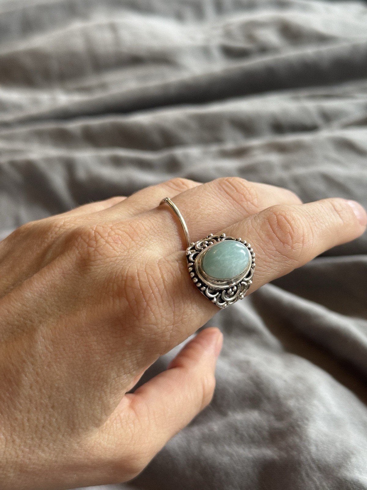Natural Amazonite Gemstone Ring Solid 925 Sterlin… - image 1
