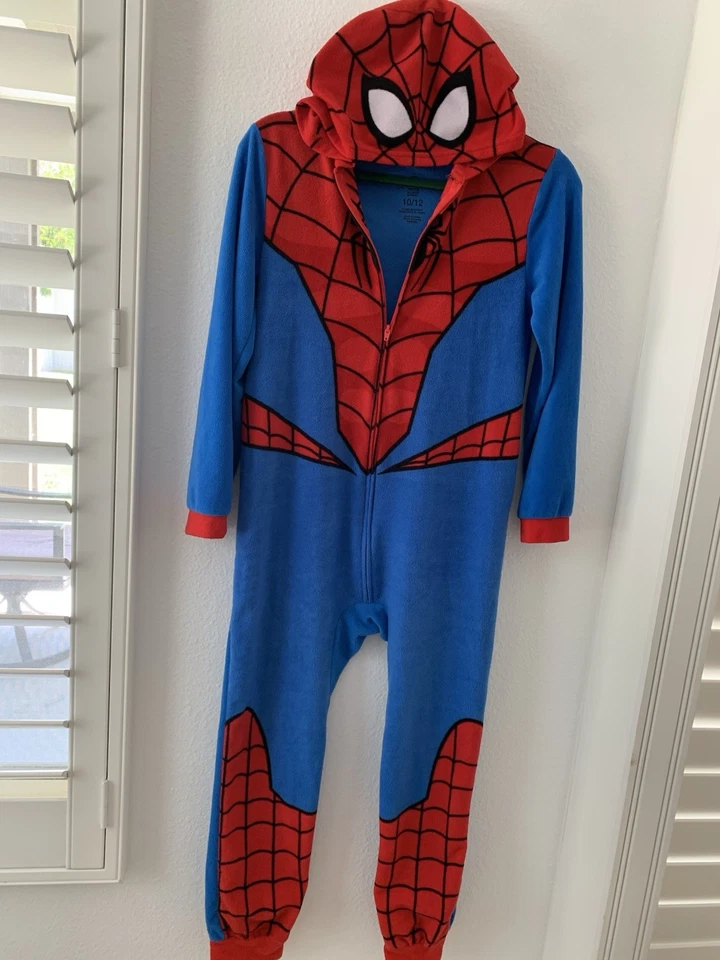 Marvel Spider-Man Superhero Kids Hooded Union Suit Fleece Costume Pajamas 10/12 - Image 2 of 4