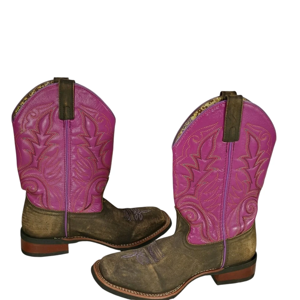 Laredo Purple Square Toe Leather Cowgirl Boots 5609 Woman's Size 9M Embroidered - Image 3 of 4