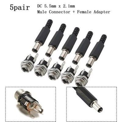 5 Pairs Male Connector + Metal Female DC5.5 X 2.1mmdc Connector Terminal Adapter