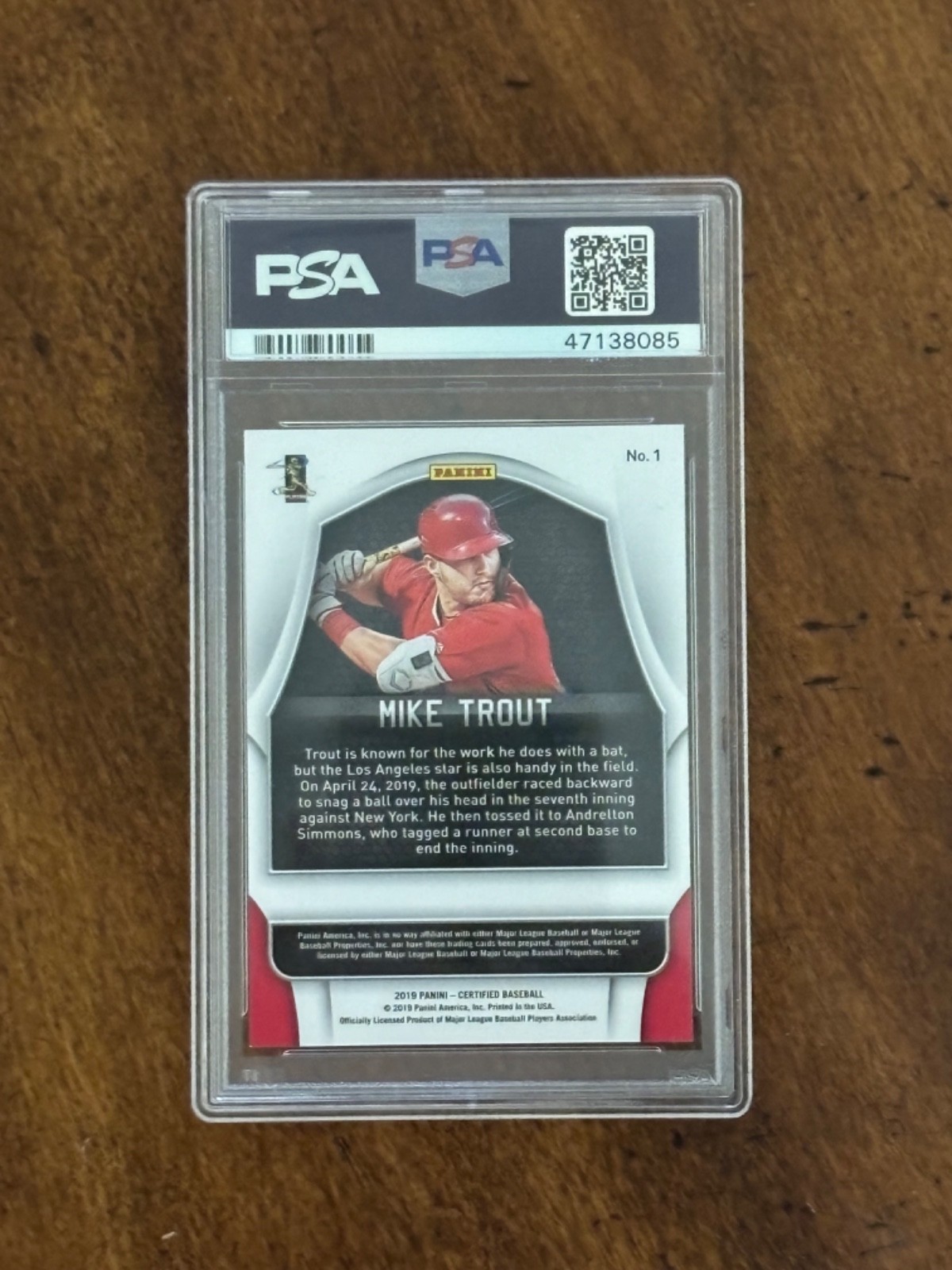2019 Panini Chronicles Mike Trout Certified #1 PSA Mint 9 view 2