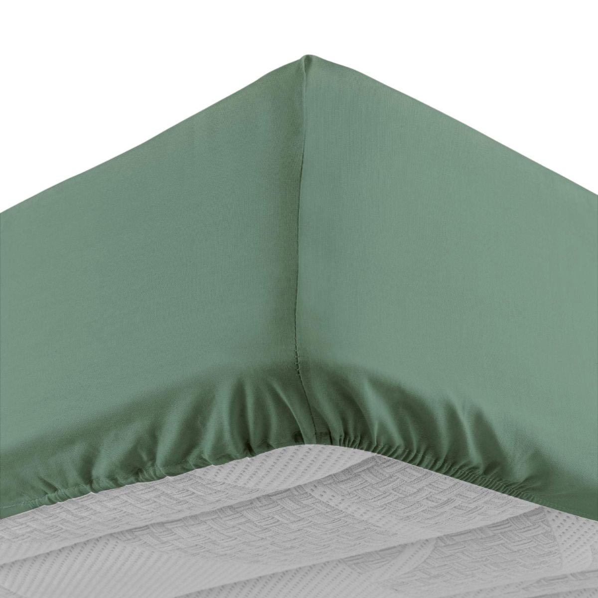 Drap housse 180x200 Lina vert cèdre anti-plis pour grand matelas