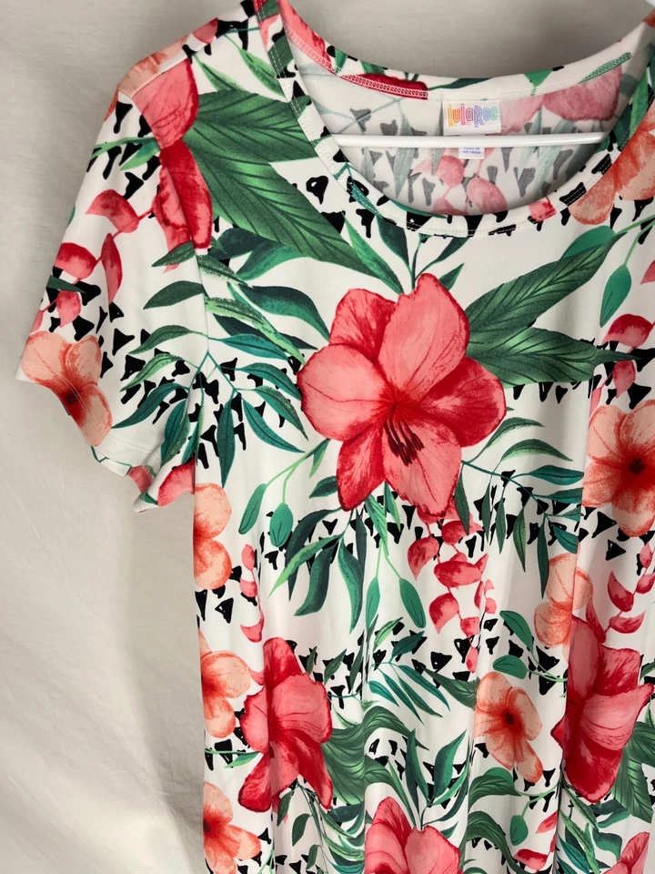Vestido LULAROE Jessie Grande Floral Bolsillos Elastizado Manga Corta Tropical NUEVO Foto 4 de 4