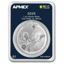 2025 1 oz Silver $2 Iron-Man vs Ultron (MD® Premier + PCGS FS)