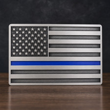 Thin Blue Line American Flag Belt Buckle Back the Blue Patriotic Silver Tone