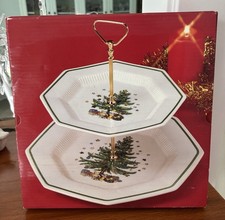 Nikko Christmastime Two-Tiered Handled Serving Tray, New In Box, Japan