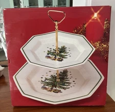 Nikko Christmastime Two-Tiered Handled Serving Tray, New In Box, Japan