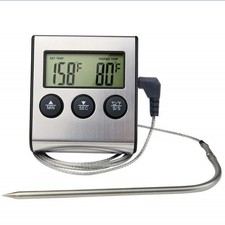 Digital Cooking Meat Thermometer For BBQ Grill Smoker Wired Probe Timer  Alarm