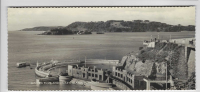 PLYMOUTH - BADEBAD (LIDO) & DRAKES ISLAND - VALENTINSTAG PANORAMA POSTKARTE