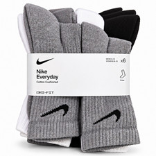 Nike Everyday Cushioned Crew Socks 6-Pack Gray Black White Dri-FIT Unisex