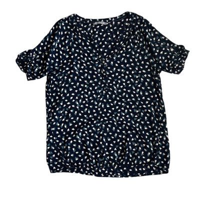 Cecil Women's Blue Heart Pattern Button Detail Short Sleeve Blouse Small