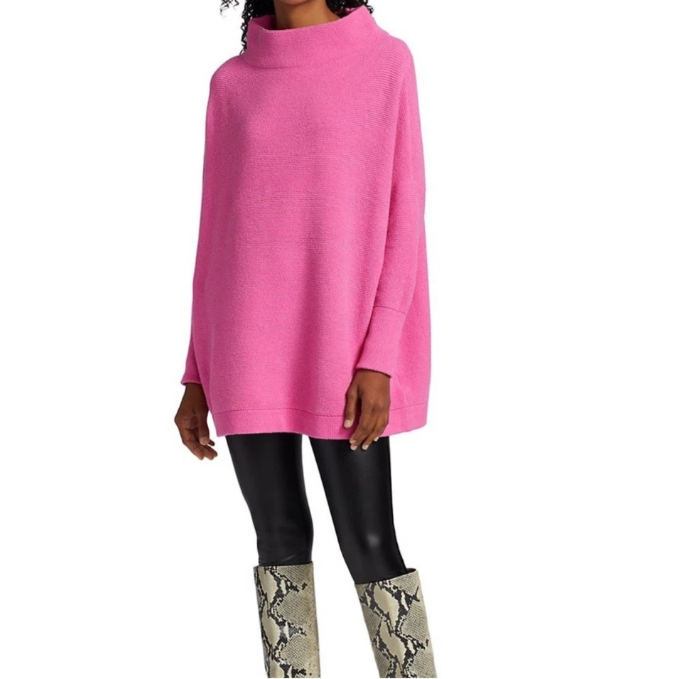 Free People Ottoman Slouchy Tunic Sweater Pink Ribbed Pullover Oversized Medium - Image 2 of 4