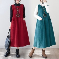 Women Strappy Sleeveless Embroidery Dress Floral Corduroy A-line Floral Retro,.;