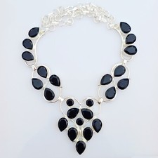 Black Onyx Natural Gemstone Necklace 925 Sterling Silver Handmade Jewelry Gift