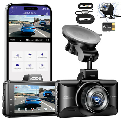 AZDOME 3K Dashcam ADAS Wi-Fi Dash Camera Parking Mode 64GB SD Card+Hardwire Kit