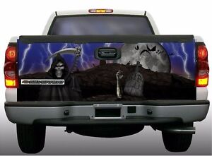 Red flame skulls grim reaper truck tailgate vinyl graphic decal wraps