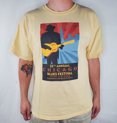 Retro 25th Annual Chicago Blues Festival 2008 BB King Beige Gildan T-Shirt XL