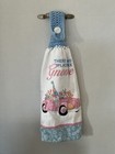 Hanging Double Kitchen Towel Blue Crocheted Top Easter Gnome Bunny Spring VW Bug