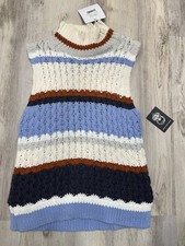 Marie Oliver Womens Size M Sleeveless Turtleneck Blue Tonal Chunky Knit Pullover