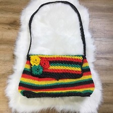 Borsa a tracolla da spiaggia tessuto plastica riciclata tote bag a righe rasta reggae mex