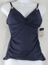 Lauren Ralph Lauren Women's Toggle-Trim Tankini Top Swimsuit, Navy Blue, Size 6