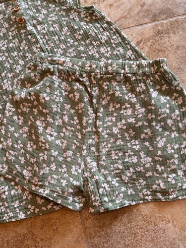 Deux Par Deux Girl's Size 7 Shorts Outfit Green Floral Tunic Top - Picture 7 of 7