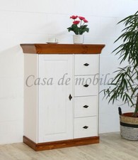 Massivholz Kommode 2farbig weiß bernstein Kiefer Brot-schrank Vertiko Highboard