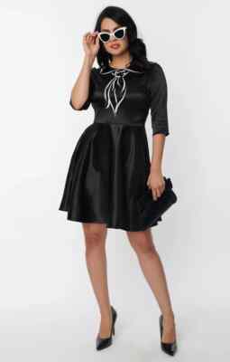 Trompe L'oeil Scarf Dress by Unique Vintage SIZE MEDIUM 6-8 NWT New BLACK  WHITE | eBay