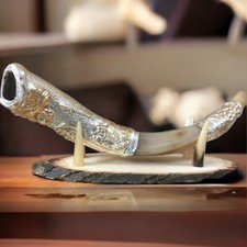Shofar Kudu Horn 16-20" Silver Yemenite Lion of Judah Free Wood Stand made tip
