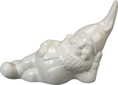Decorative Lounging Gnome Figurine - Stoneware White - 10 Inch NEW