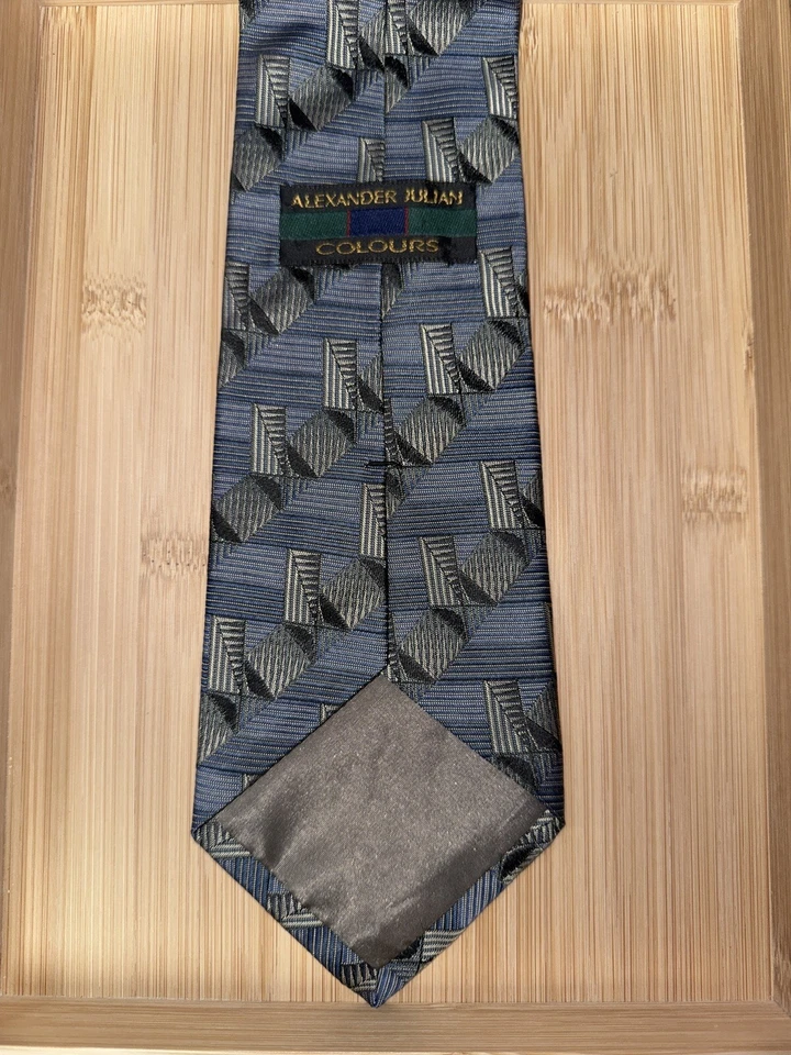 Alexander Julian Colours Blue Multicolor Geometric Silk Tie - 58L 4.0W - Image 2 of 2