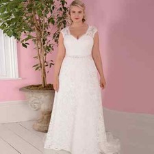 Plus Size A-Line Wedding Dresses V-Neck Sleeveless Lace Applique Bridal Gowns