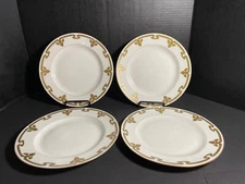 Vintage  Syracuse China O.P. Co. Set of 4 Dinner Plates Gold Art Nouveau Design