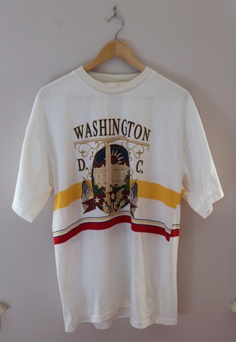 Vintage 1990s Washington, DC Capitol T-Shirt White Bulti Tag Made in USA Striped - Picture 1 of 9