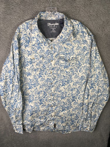 Wrangler Retro Western Shirt Mens 2XT Blue Paisley Pearl Snap Long Sleeve
