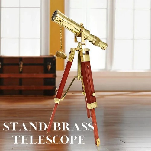 Engravable Working Brass Telescope With Wooden Stand Pirates Spyglass For Hiking - Picture 4 of 5