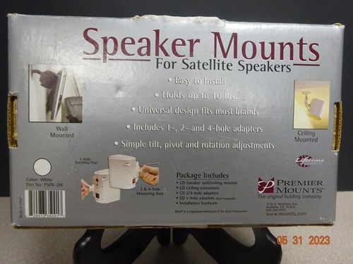 Premier Mounts PSPK-2W Univ Satellite Speaker Mounts for Walls/Ceilings White - Picture 2 of 9